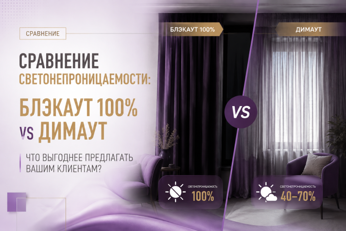 Сравнение светонепроницаемости: Блэкаут 100% vs Димаут. Что выгоднее предлагать вашим клиентам?